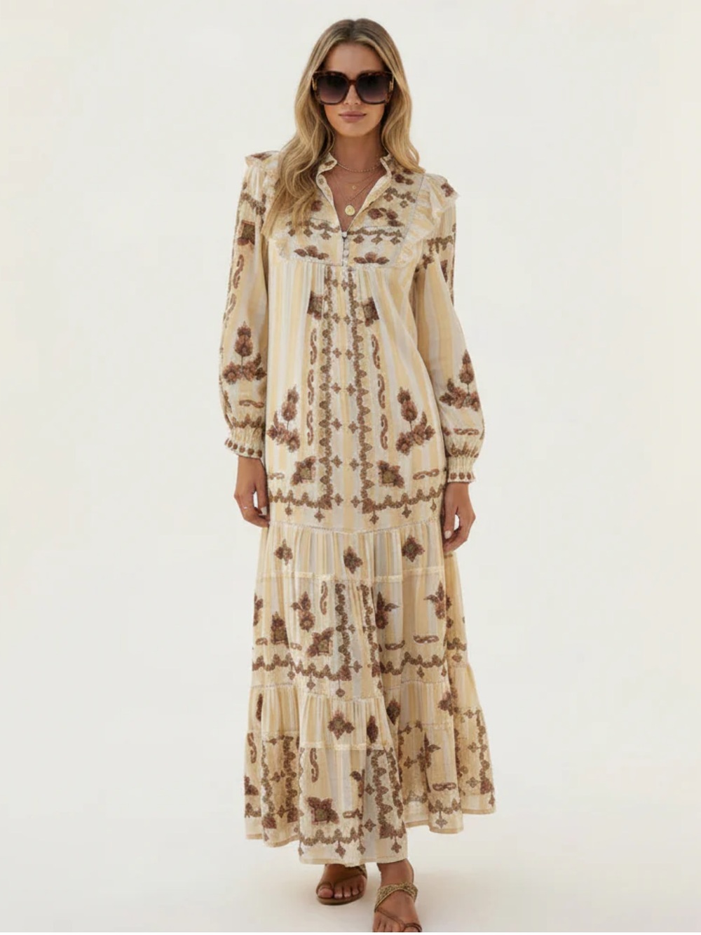 Farm Rio Jacquard Embroidered Ikat Long Sleeve Midi Dress XS - Picture 9 of 16